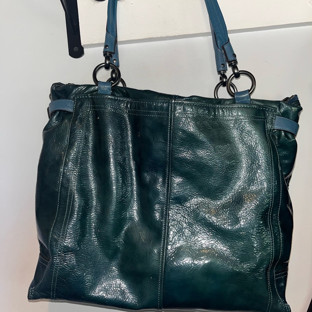 Coach Blue-Green Leather Shoulder Bag - Picture 6 of 8